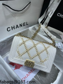 Chanel Chain Quilted Leather Medium Boy Flap Bag A67086 White 2021