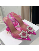 Amina Muaddi TPU Slingback Pumps with Crystal Circle 9.5cm Pink 2021 28