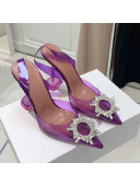 Amina Muaddi TPU Slingback Pumps with Crystal Circle 9.5cm Purple 2021 31