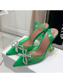 Amina Muaddi TPU Slingback Pumps with Crystal Bow 9.5cm Green 2021 32