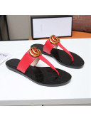 Gucci GG Leather Thong Sandal with Double G Red 2022 46