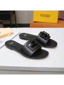 Fendi Baguette Leather Slide Sandals Black 2022 01