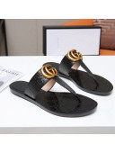 Gucci GG Leather Thong Sandal with Double G Black 2022 45