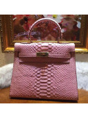 Hermes Kelly 28cm Imported Python Leather Bag Pink