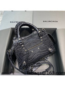 Balenciaga Neo Classic Mini Bag in Crocodile Embossed Leather Charcoal Black/Silver 2021 638512