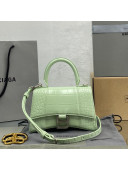 Balenciaga Hourglass Mini Top Handle Bag in Shiny Crocodile Leather Mint Green/Silver 2021