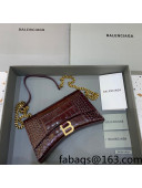 Balenciaga Hourglass Chain Wallet in Shiny Crocodile Leather Burgundy/Gold 2021