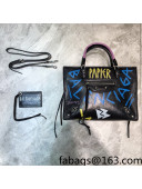 Balenciaga Graffiti Calfskin Small Tote bag 26cm Black/Blue 2022