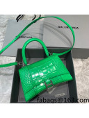 Balenciaga Hourglass Small Top Handle Bag  in Shiny Crocodile Leather Bright Green/Silver 2022