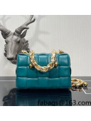 Bottega Veneta Chain Cassette Bag in Padded Intreccio Lambskin with Golden Ball Mallard Blue2022 680070 