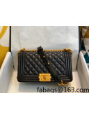 Chanel Quilted Lambskin Leather Medium Boy Flap Bag A67086 Black/Gold Yellow 2021