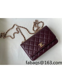 Chanel Lambskin Wallet on Chain WOC with Metallic Band AP2433 Burgundy 2021 