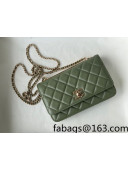 Chanel Lambskin Wallet on Chain WOC with Metallic Band AP2433 Green 2021 