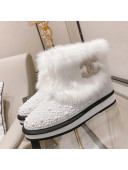 Chanel Crystal & Rabbit Fur Ankle Boots White 2021 68