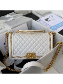 Chanel Lambskin Chain Medium Boy Handbag White 2021 50