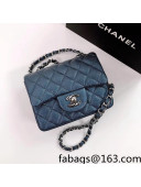 Chanel Iridescent Grained Mini Square Flap Bag A35200 Navy Blue/Silver 2021 34