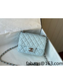 Chanel Grained Calfskin Classic Mini Sqaure Flap Bag A35200 Light Blue/Silver 2022