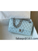 Chanel Grained Calfskin Classic Medium Flap Bag A01112 Light Blue/Silver 2022