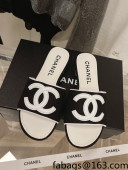 Chanel Tweed Flat Slide Sandals Black/White 2022 030511