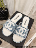 Chanel Tweed Flat Slide Sandals Blue 2022 030514