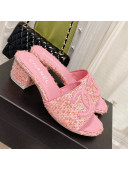 Chanel Tweed Medium Heel Slide Sandals 4.5cm Pink 2022 030526