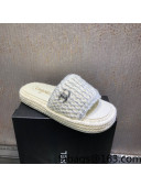 Chanel Braided Knit Flat Slide Sandals G38189 White/Silver 2022