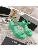 Chanel Patent Leather Wedge Sandals with Chain Green 2022