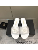 Chanel Grosgrain Camellia Bloom Flat Slide Sandals White 2022 0321104