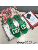 Dolce & Gabbana Patent Leather Crystal DG Flat Slide Sandals Green 2022