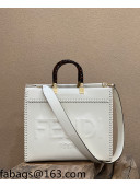 Fendi Sunshine Medium Shopper Tote Bag with Braided Trim White 2022 8535