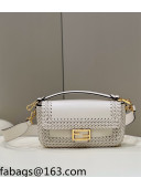 Fendi Baguette Medium Bag with Braided Leather Charm White 2022 8536