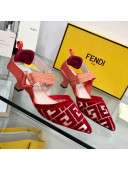 Fendi Colibrì Medium Heel Slingback Pumps 5.5cm in Velvet FF Mesh Red 2022