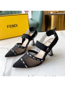 Fendi Colibrì Slingback Pumps 8.5cm in Black Mesh with Metal Stitches Black 2022