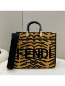 Fendi Sunshine Medium Shopper Tote Bag in Tiger Jacquard Fabric Black/Yellow 2022 8550