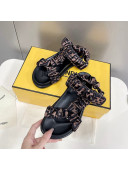 Fendi Feel FF Silk Flat Sandals Brown 2022 032236