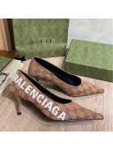 Balenciaga x Gucci The Hacker Project GG Canvas Square Knife Pumps 6.5cm Beige/Brick Red 2021 57