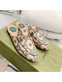 Gucci 100 Flower Jacquard Canvas Flat Mules White/Green 2021 78