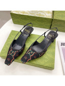 Gucci Flower Jacquard Canvas Slingback Pump 4cm Black 2021 12