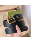 Gucci Smooth Leather Belt 3.5cm with Sqaure Buckle Black/Gold 2022 08