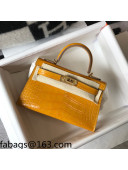 Hermes Kelly Mini Bag 19cm in Crocodile Embossed Calf Leather Amber Yellow/Gold 2021 