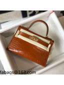 Hermes Kelly Mini Bag 19cm in Crocodile Embossed Calf Leather Caramel Brown/Gold 2021 