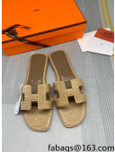 Hermes Oran Crocodile Embossed Leather Flat Slide Sandals Light Yellow 2022 06