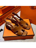 Hermes Elbe Calfskin H Medium Heel Sandal 6cm Brown 2022