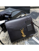 Saint Laurent Cassandra Top Handle Medium Bag in Grained Calfskin Leather 578000 Black 2020