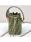 Fendi Mon Tresor Mini FF Leather Bucket Bag Beige/Green 2020