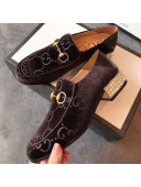 Gucci Horsebit GG Velvet Loafer with Crystals Heel 522698 Brown 2019