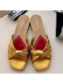 Gucci Twist Knot Metallic Leather Flat Slide Sandal ‎577231 Gold 2019