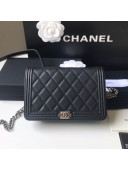 Chanel Grainy Calfskin Boy Chanel Wallet On Chain Bag WOC Black/Silver 2021