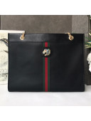 Gucci Web Tiger Head Rajah Leather Large Tote 537219 Black 2019