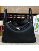 Hermes Lindy 26cm/30cm in Togo Leather with Silver Hardware All Black (Half Handmade)